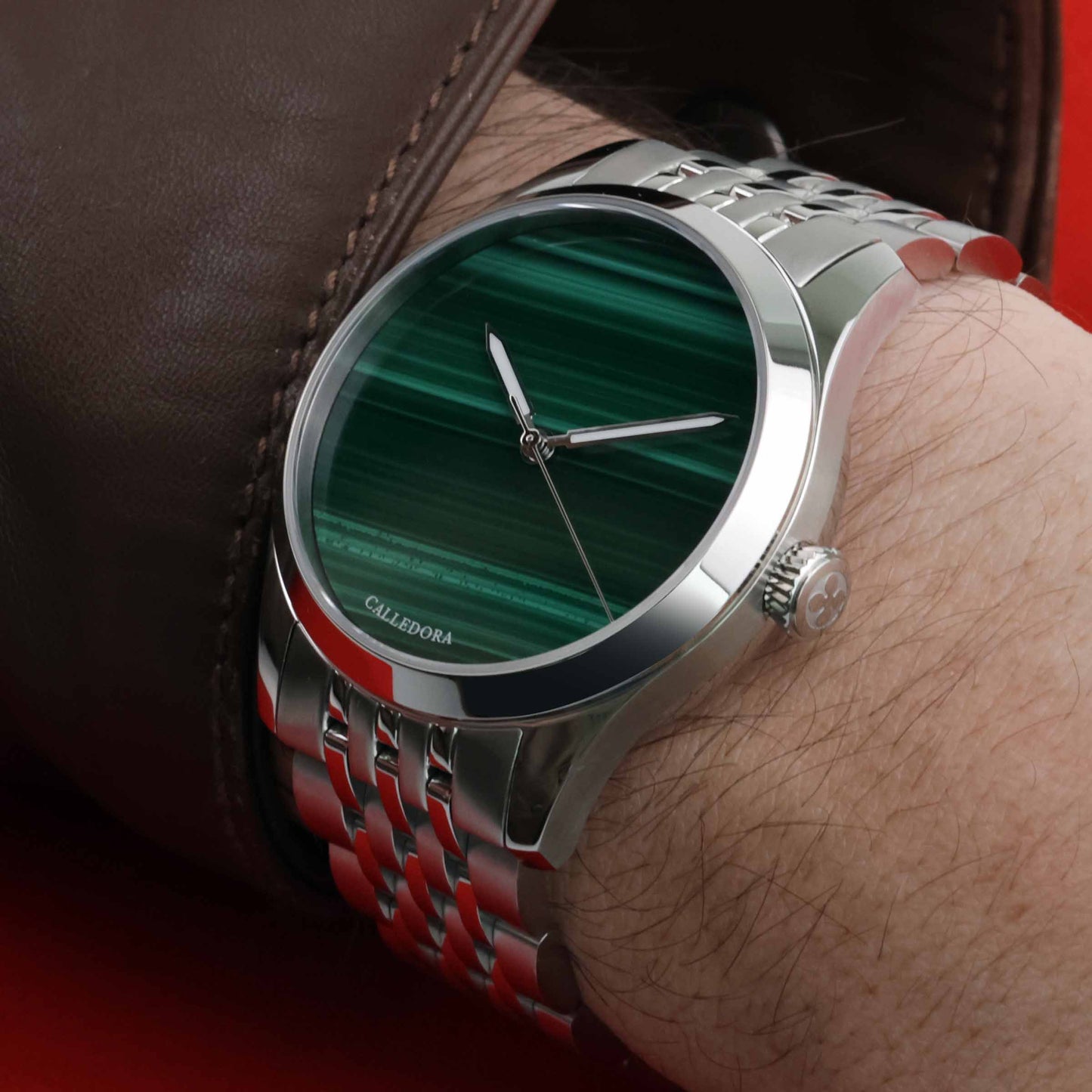MALACHITE-BRACCIALE ACCIAIO